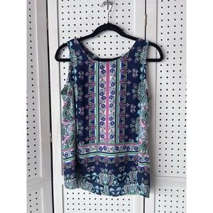Anne Carson Tank Top Womens Small Paisley Floral Button Back Summer Shirt